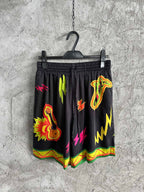 Black Graphic Print Silk Shorts - Men's