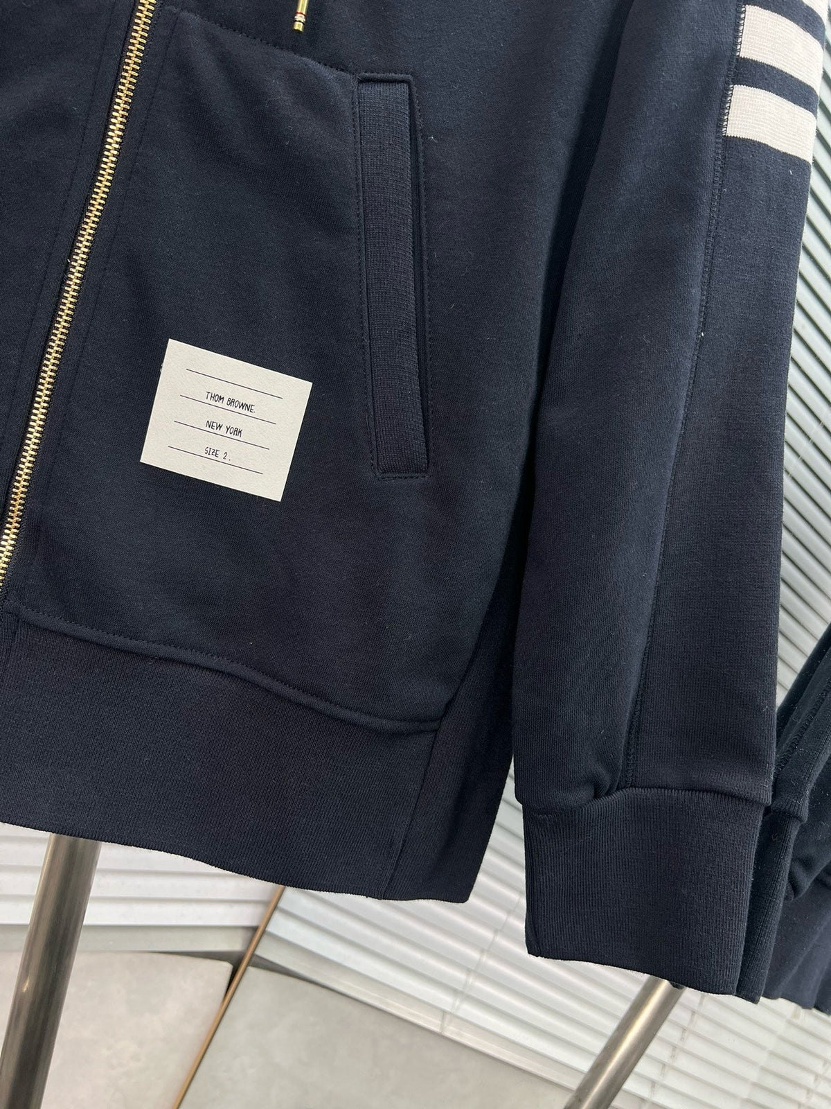 4-Bar Zip Black Hoodie - Men's