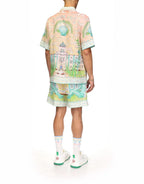 Cream Scenic Print Silk Shirt - Men's