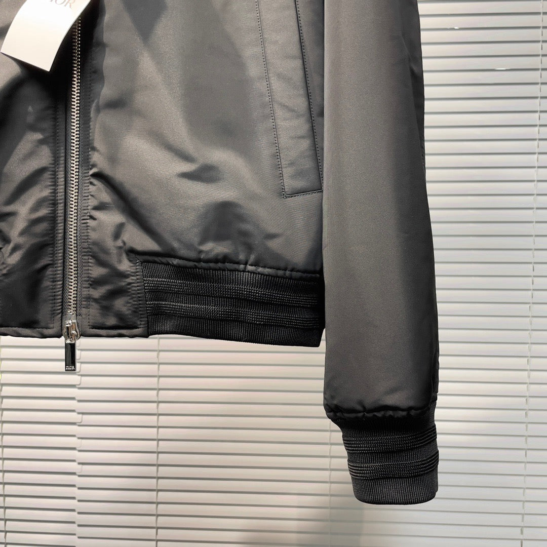 Black Nylon Embroidered Bomber - Men's