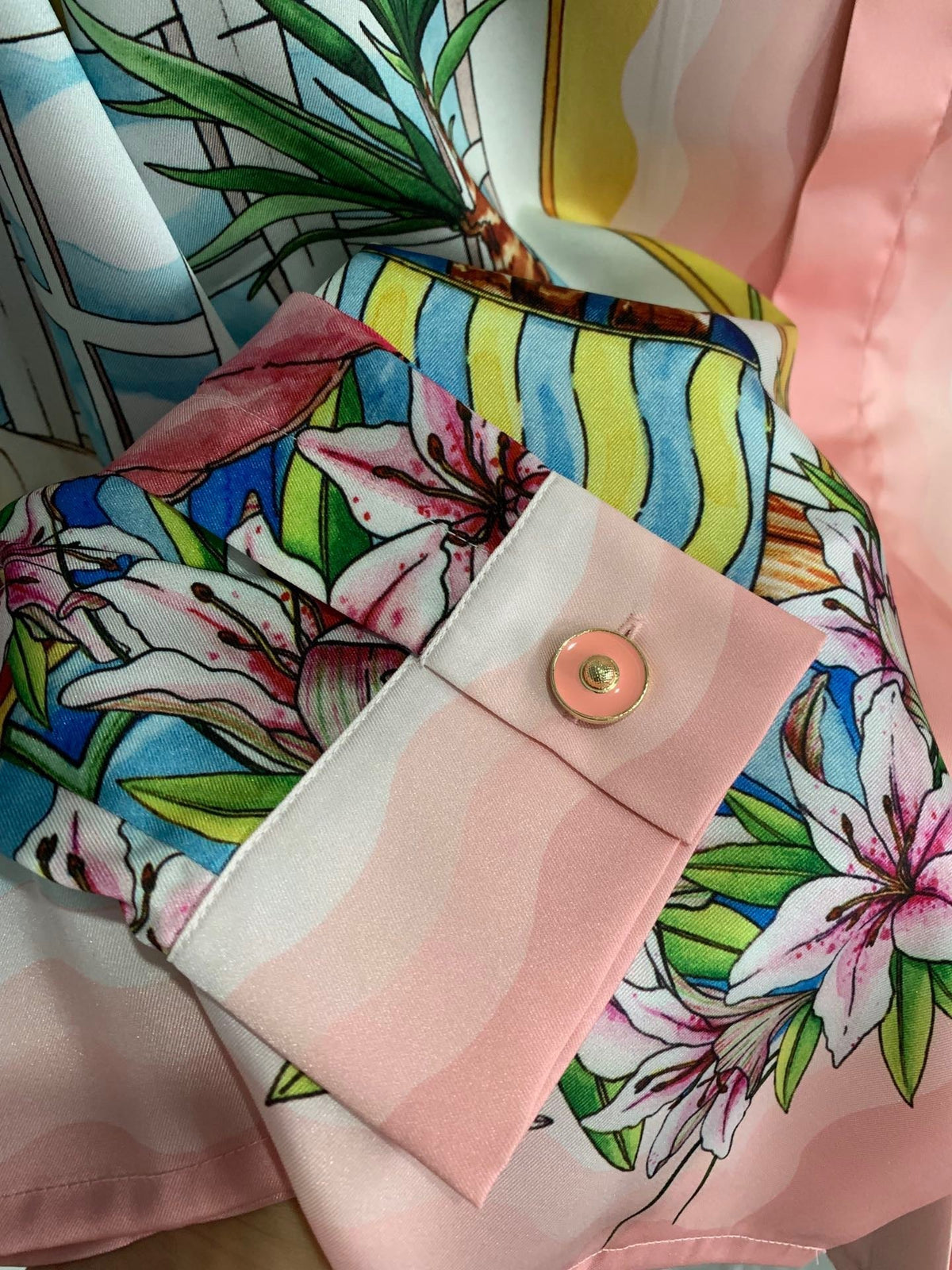 Pink Scenic Print Silk Shirt - Men's