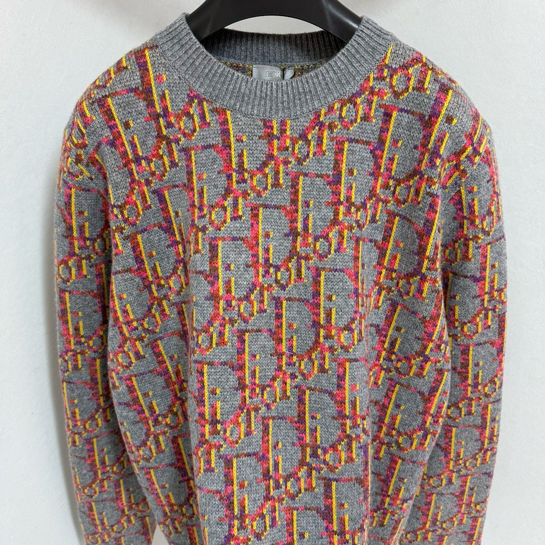 Orange Jacquard Pattern Crewneck - Men's