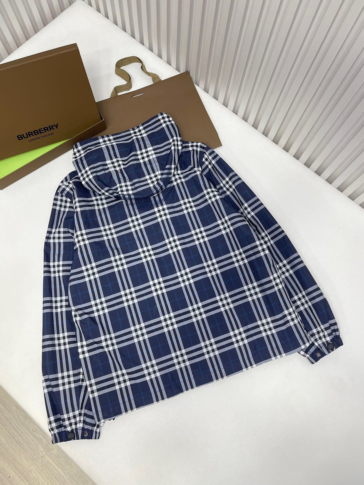 Navy Cotton Check Hooded - Men's