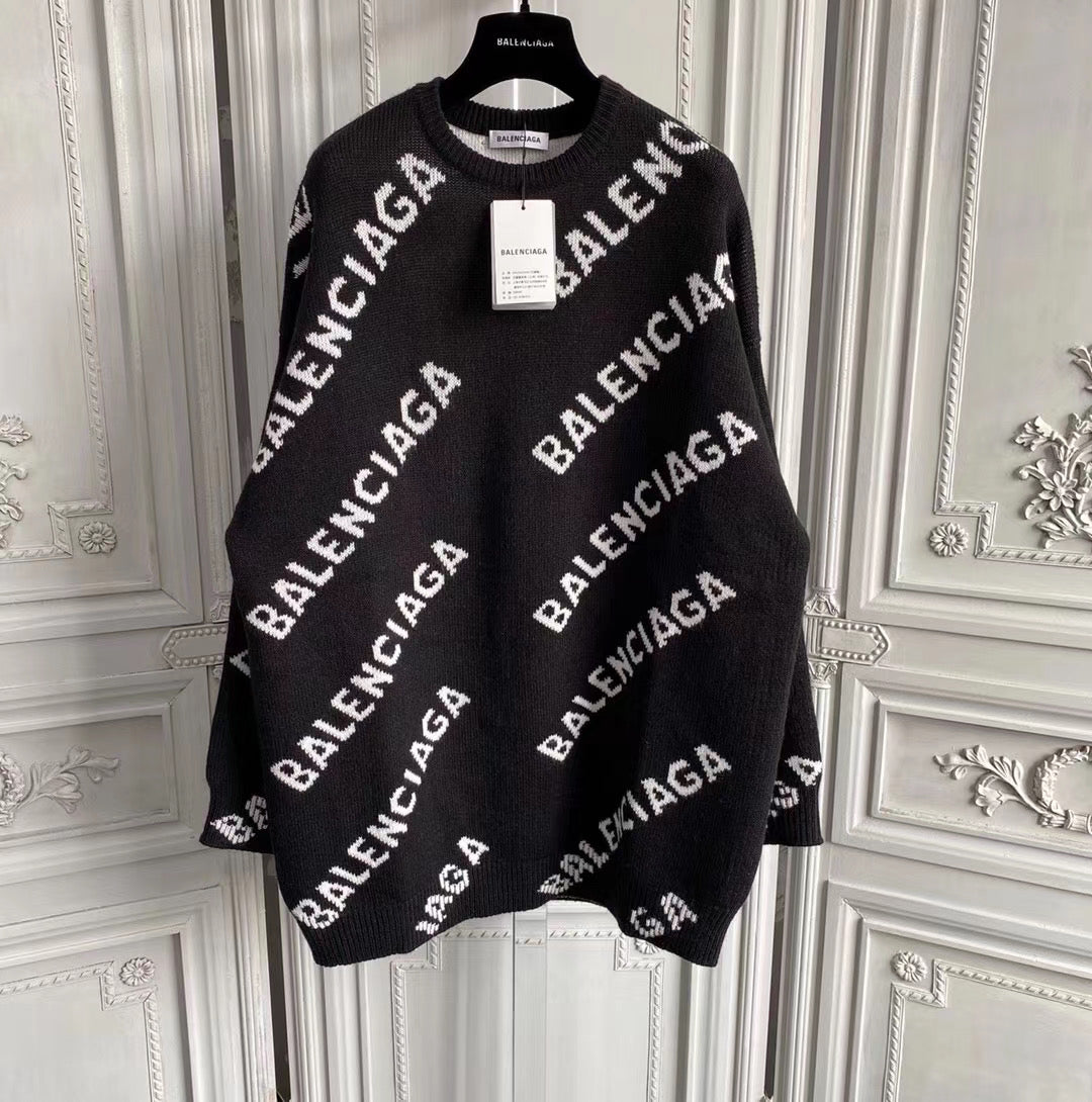 Black Jacquard Text Print Crewneck - Men's