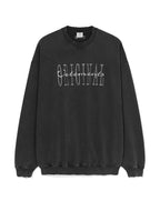 Black Cotton Washed Text Crewneck - Men's