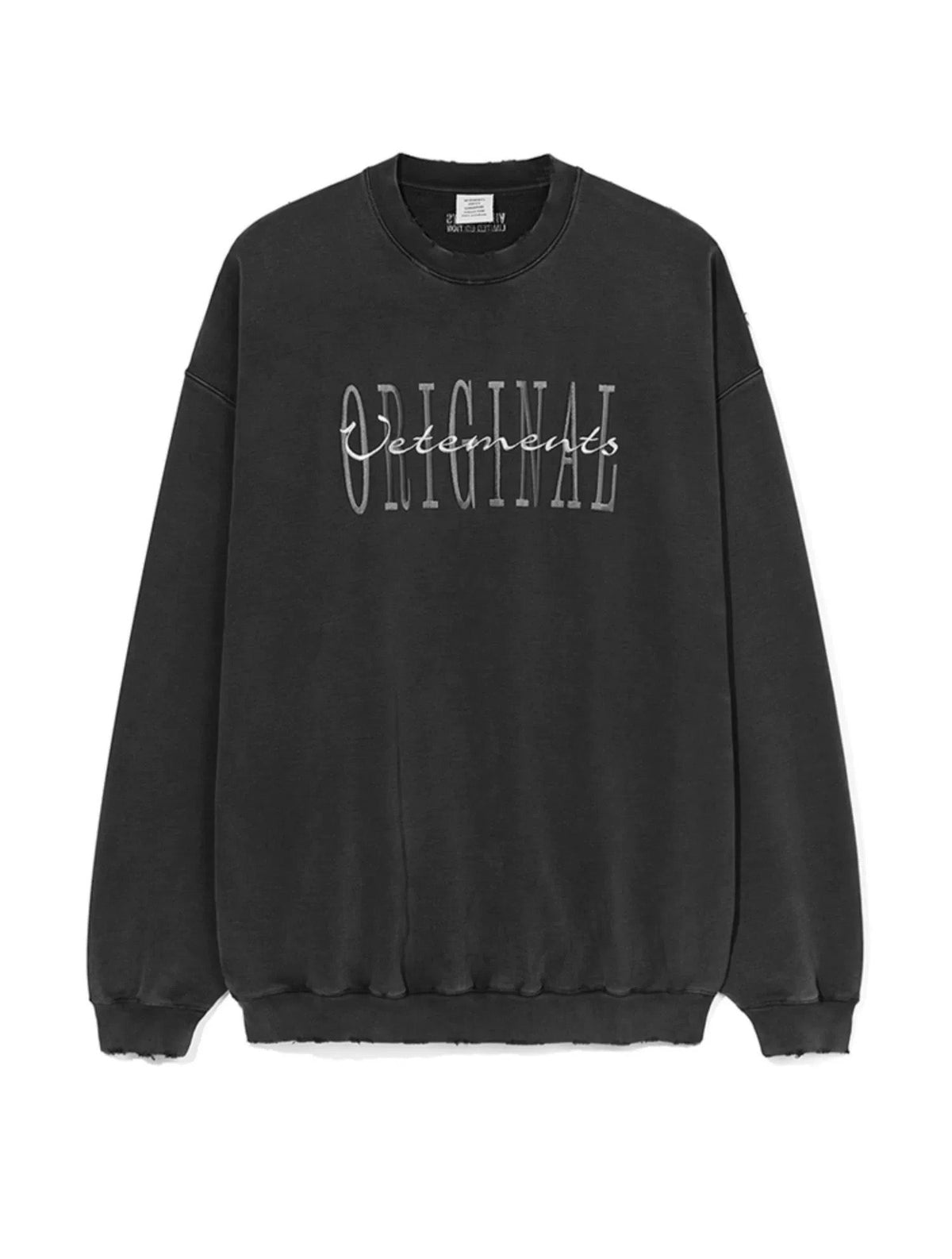 Black Cotton Washed Text Crewneck - Men's