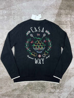 Navy Wool Embroidered Crest Cardigan - Men's