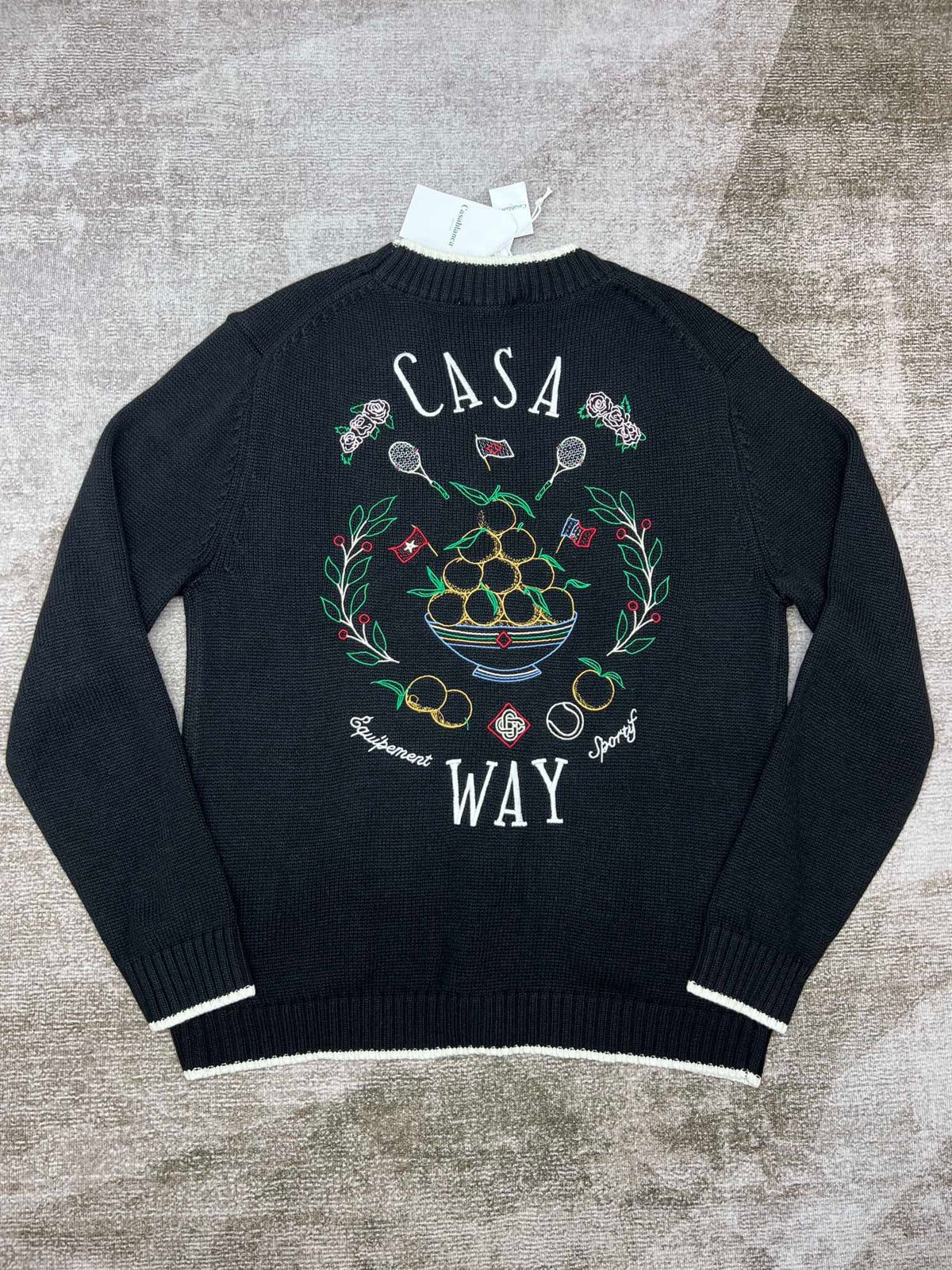 Navy Wool Embroidered Crest Cardigan - Men's