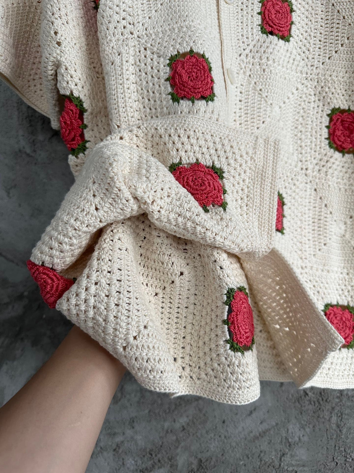 Red Square Crochet Knit Shirt - Men's