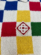 Checkerboard Yoke Knit Polo Shirt - Men's
