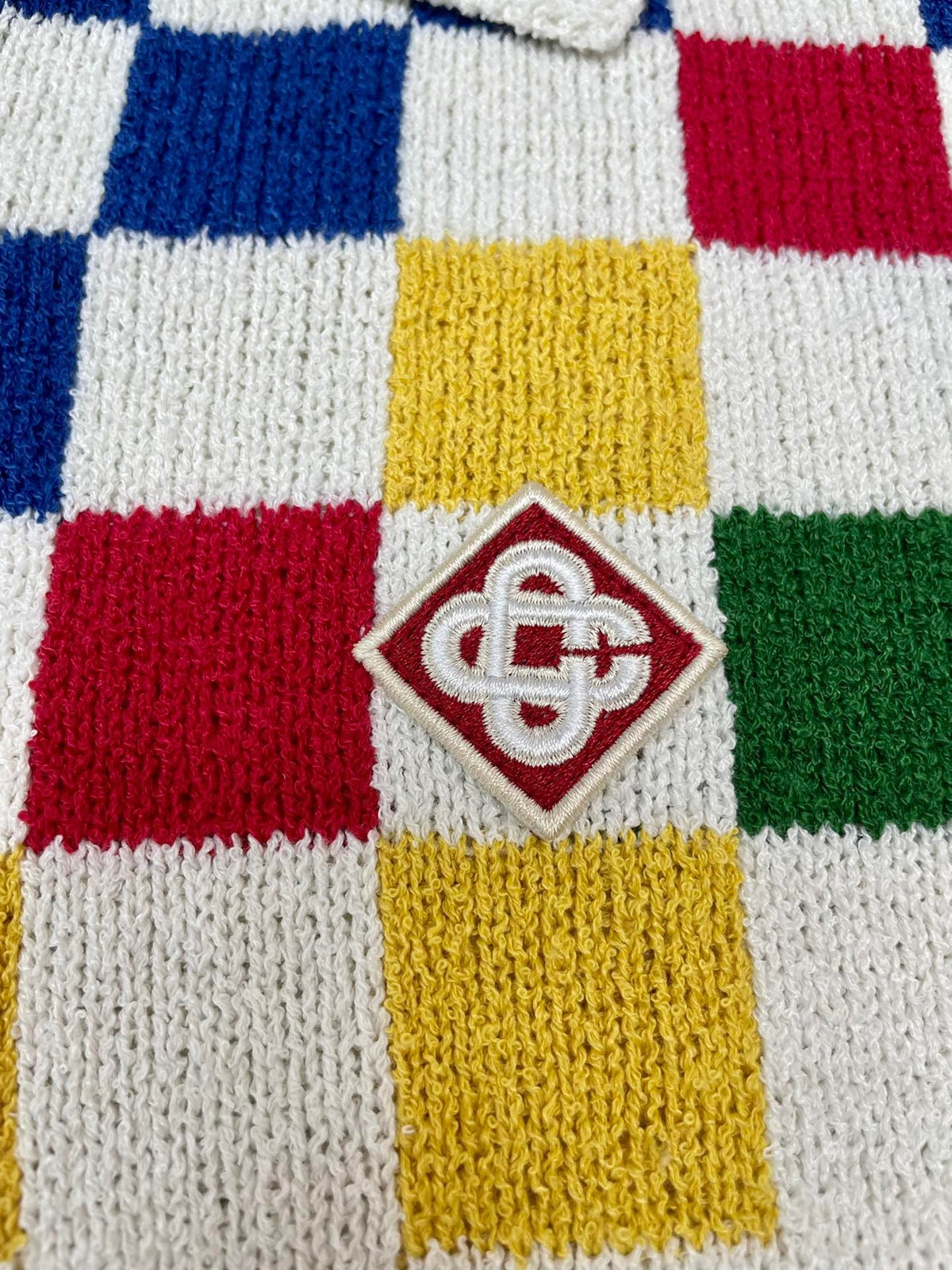 Checkerboard Yoke Knit Polo Shirt - Men's