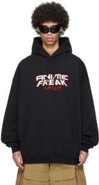 Black Cotton Graphic Pullover - Men's