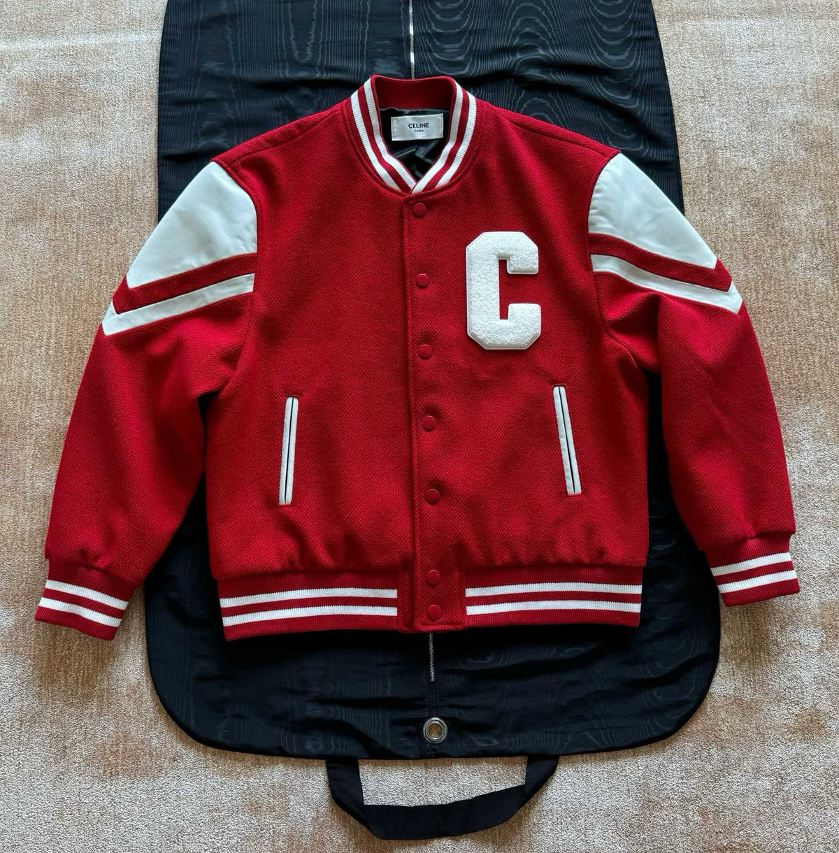 Black Wool Contrast Sleeve Varsity - Men's
