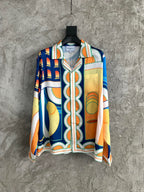 Blue Geometric Print Silk Shirt - Men's