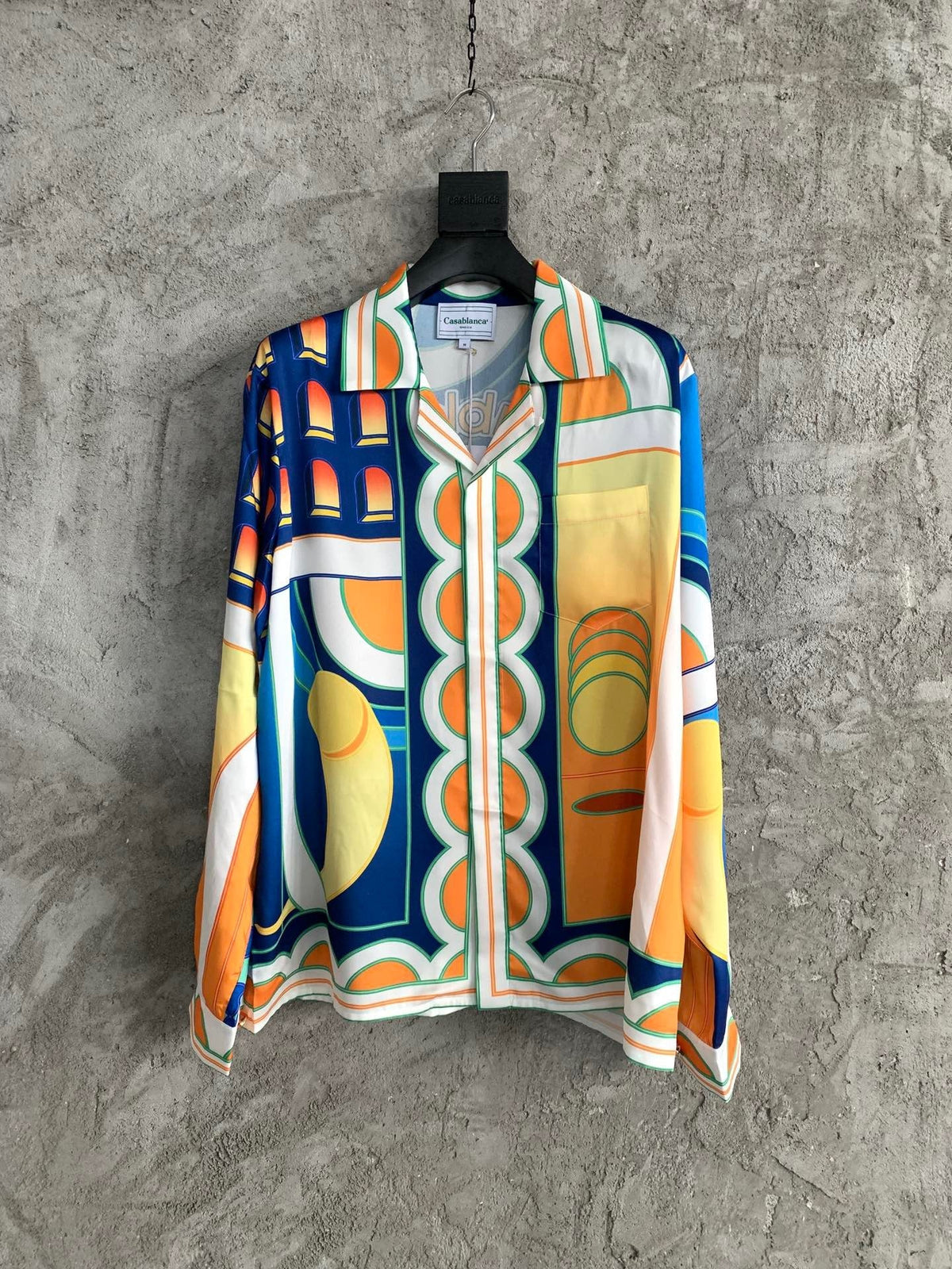 Blue Geometric Print Silk Shirt - Men's