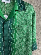 Green Wave Print Silk Shirt - Men's