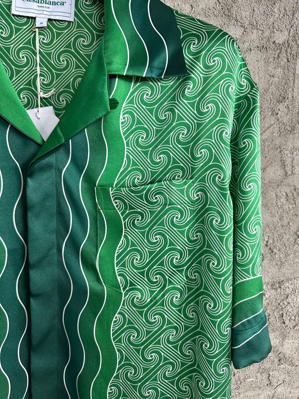 Green Wave Print Silk Shirt - Men's