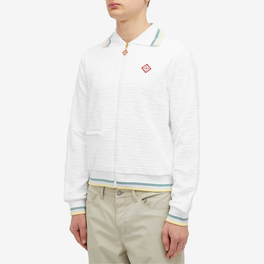 White Knit Striped Trim Blouson - Men's