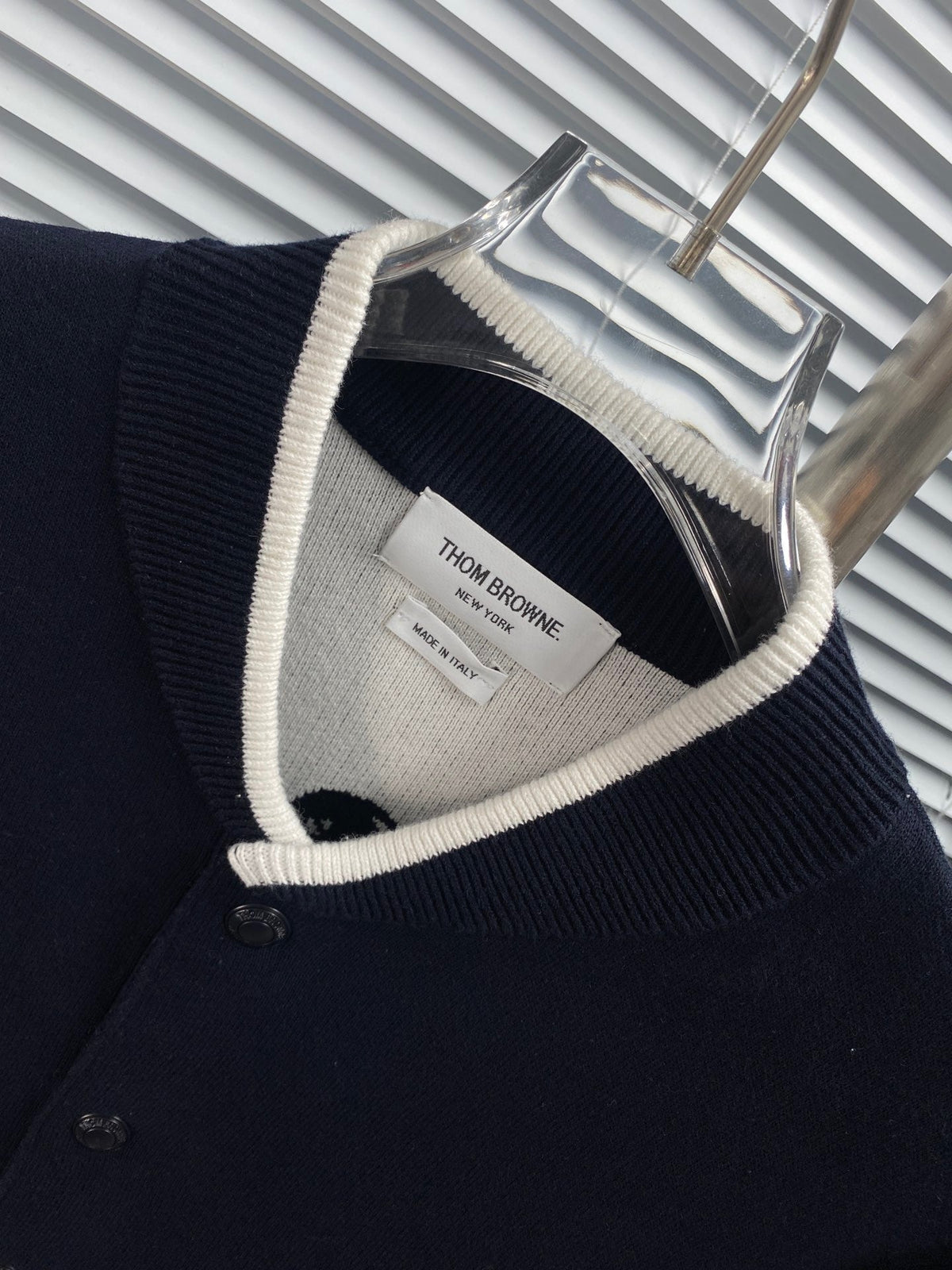 Navy Wool Four-Bar Cardigan - Men's