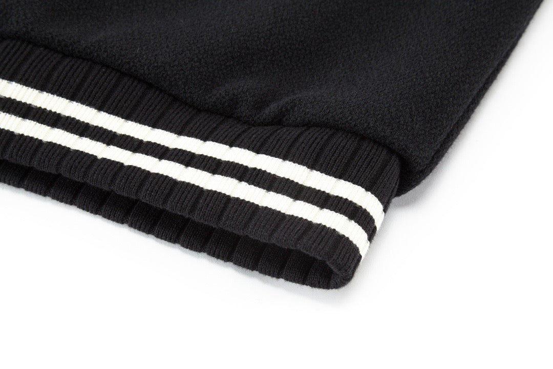 Black Wool Striped Trim Varsity - Men's