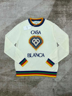 Cream Wool Heart Intarsia Crewneck - Men's