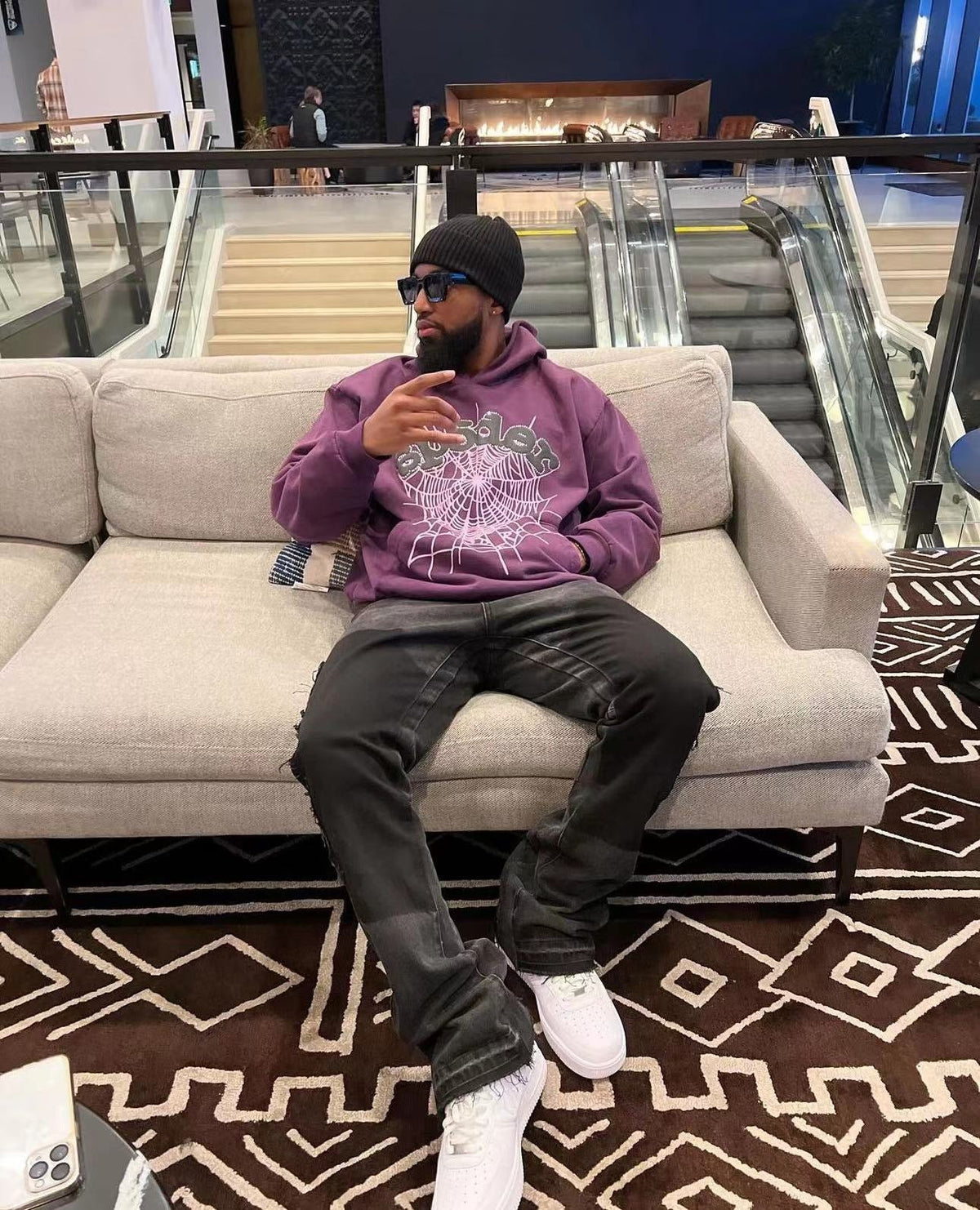 Purple Cotton Web Print Pullover - Men's