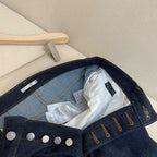 Blue Denim Monogram Hem Straight - Women's