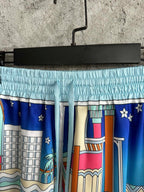 Blue Scenic Print Silk Shorts - Men's