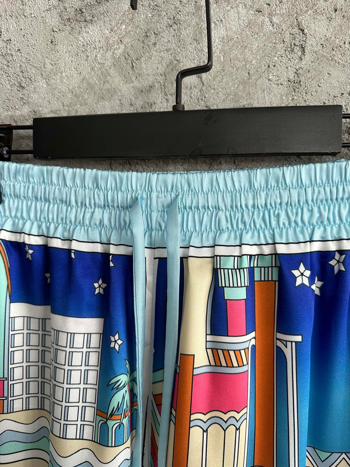 Blue Scenic Print Silk Shorts - Men's