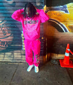 Pink Cotton Web Graphic Pullover - Men's