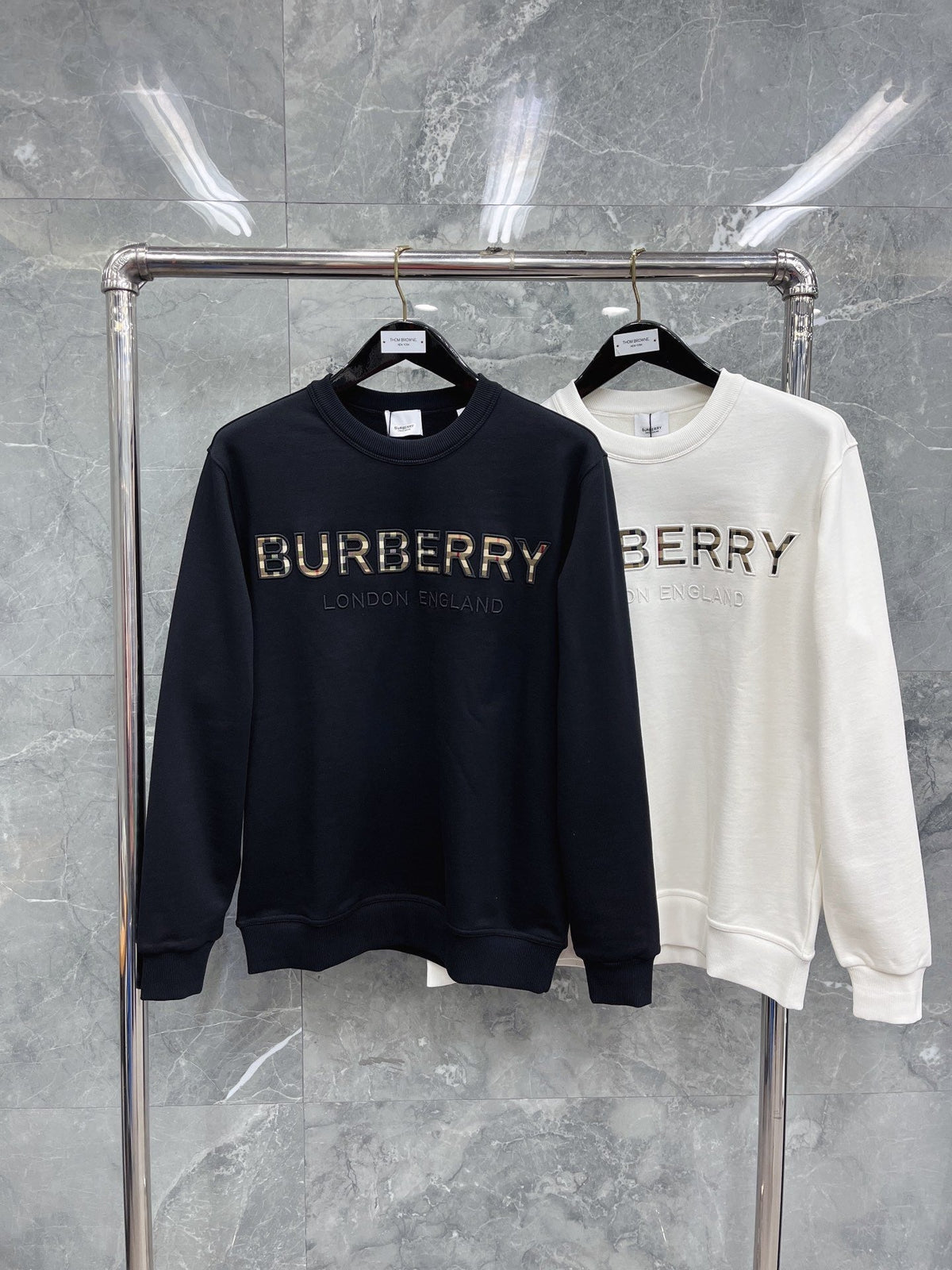Navy Cotton Embossed Text Crewneck - Men's