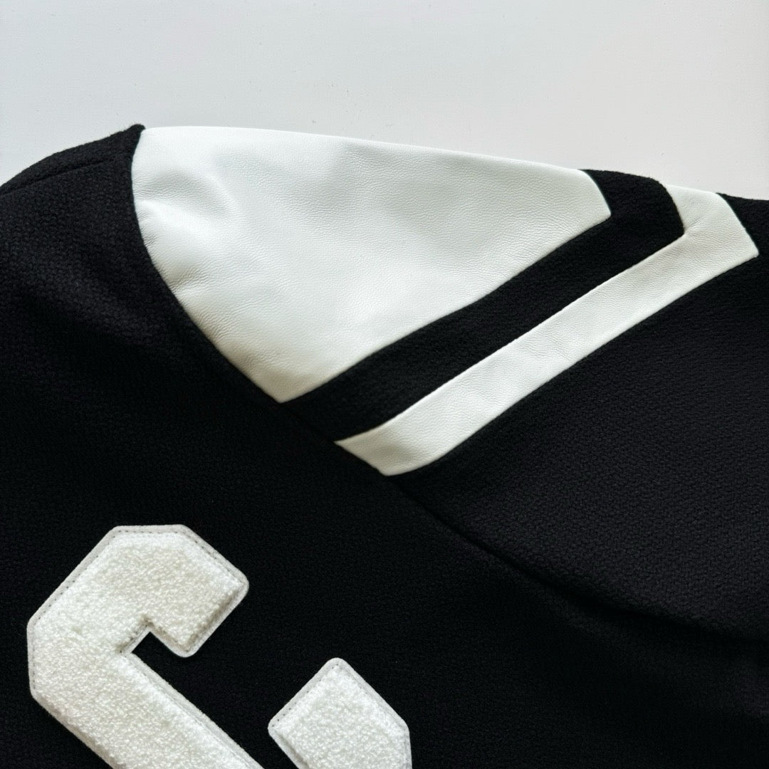 Black Wool Contrast Sleeve Varsity - Men's