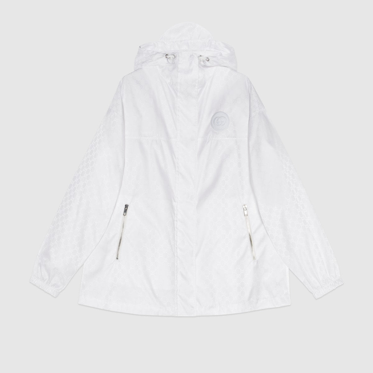 Nylon GG jacquard jacket – crafted from white nylon GG jacquard, this jacket exhibits the contemporary mix – LUX VERSE Luxury Designer Fashion Outlet