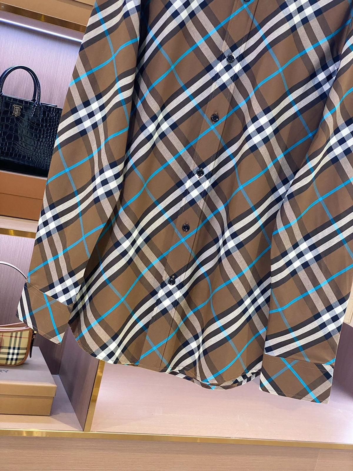 Beige Cotton Tartan Long-Sleeve - Men's