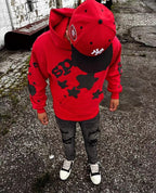 Red Cotton Star Print Pullover - Men's