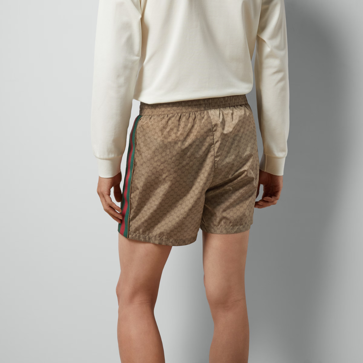 Waterproof nylon swim shorts with GG – swim shorts crafted in mini GG waterproof nylon with stripe detailing on the sides – LUX VERSE Luxury Designer Fashion Outlet
