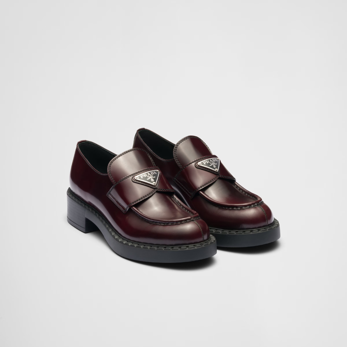 Chocolate brushed leather loafers – emphasized by the iconic enameled triangle logo, these retro-inspired loafers are – LUX VERSE Luxury Designer Fashion Outlet