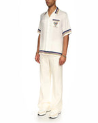 Navy Trim Crest Silk Shirt - Men's