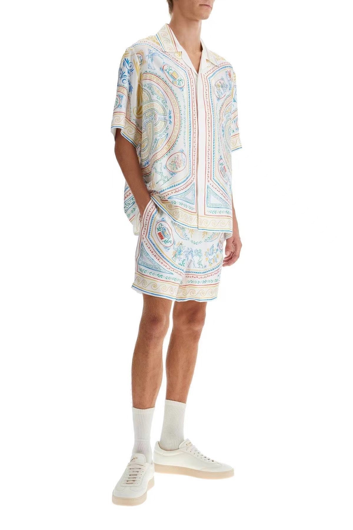Ornate Print Silk Shorts - Men's