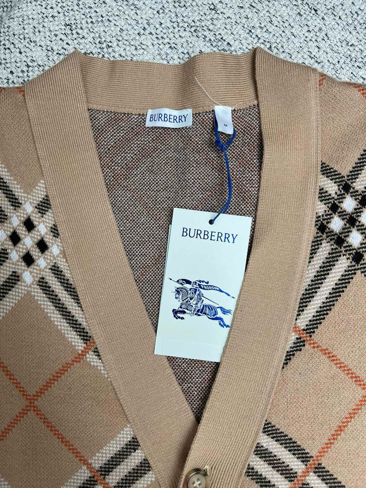 Check Knit Cardigan Camel - Men's