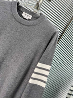 4-Bar Crewneck Cream Sweater - Men's