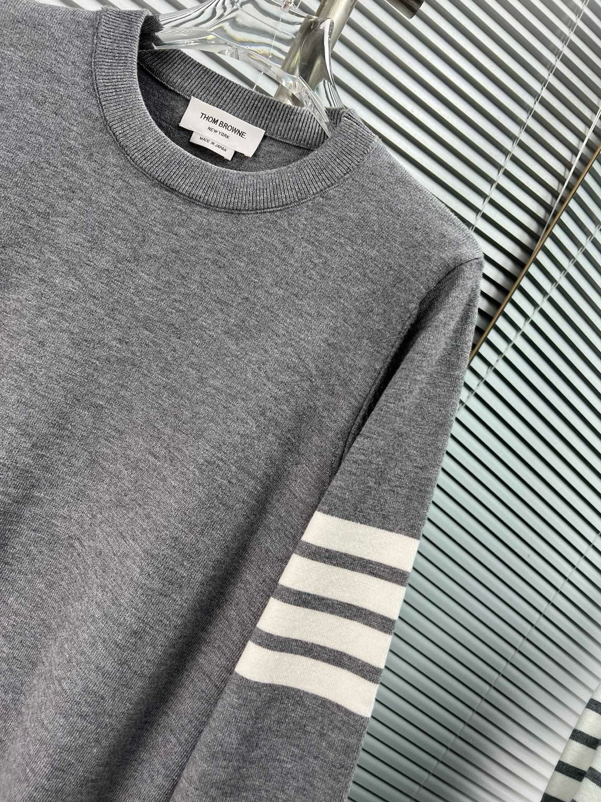 4-Bar Crewneck Cream Sweater - Men's