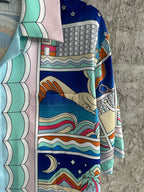 Blue Architectural Print Silk Shirt - Men's