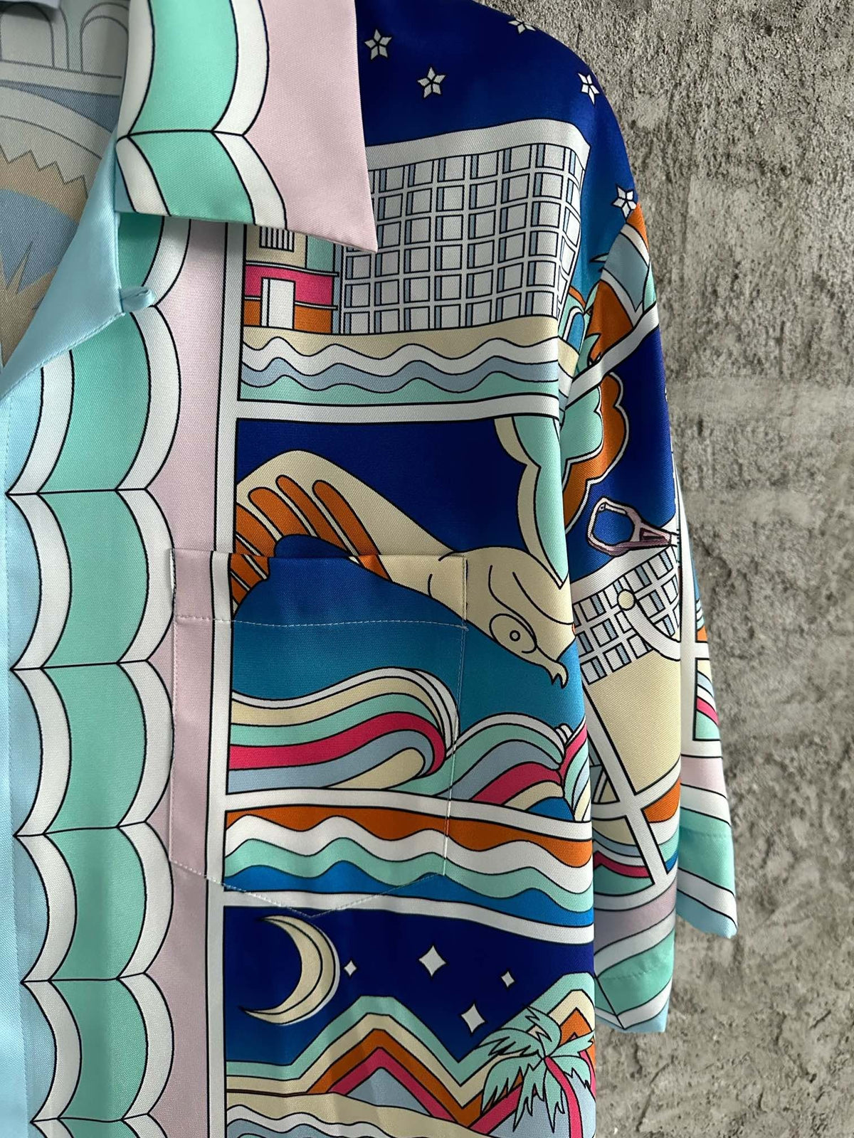 Blue Architectural Print Silk Shirt - Men's
