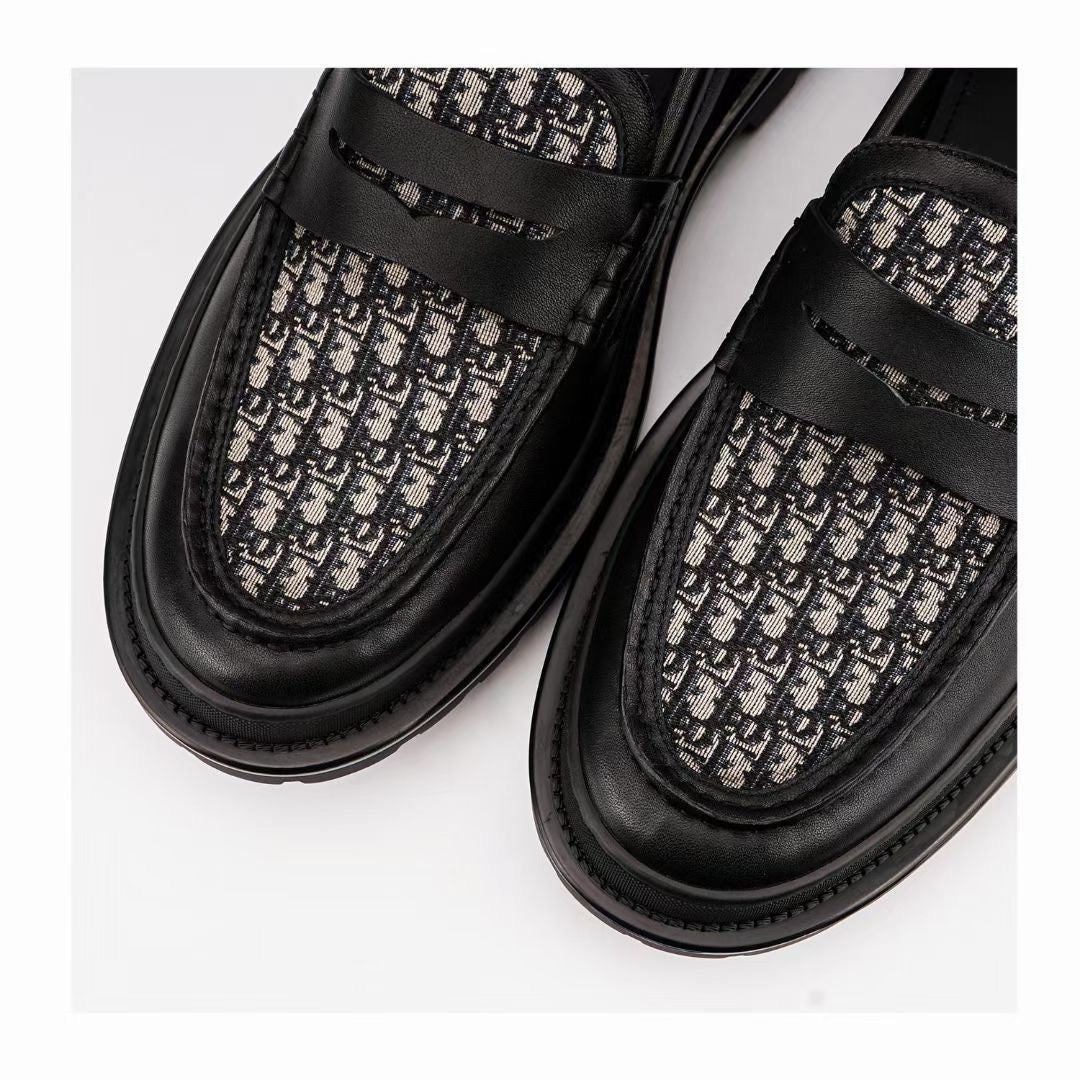 Black Leather Monogram Strap Loafer - Men's