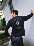 Navy Wool Chest Script Crewneck - Men's