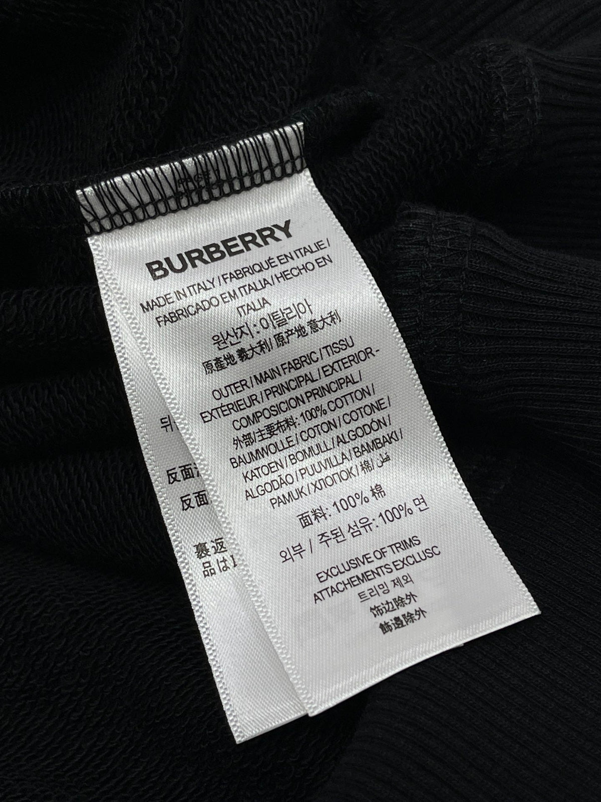 Black Cotton White Text Crewneck - Men's