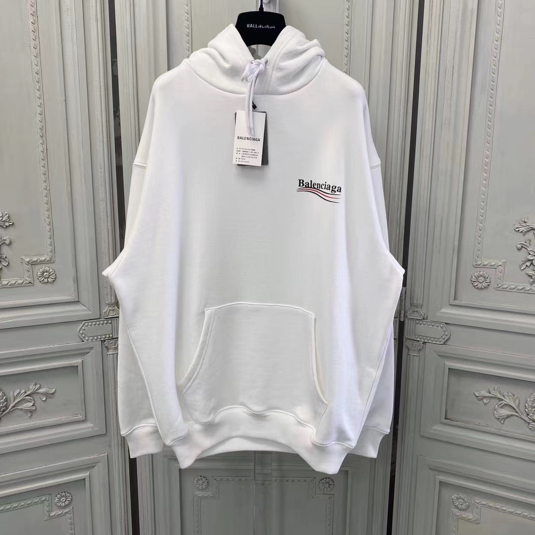 White Cotton Chest Logo Pullover - Men's