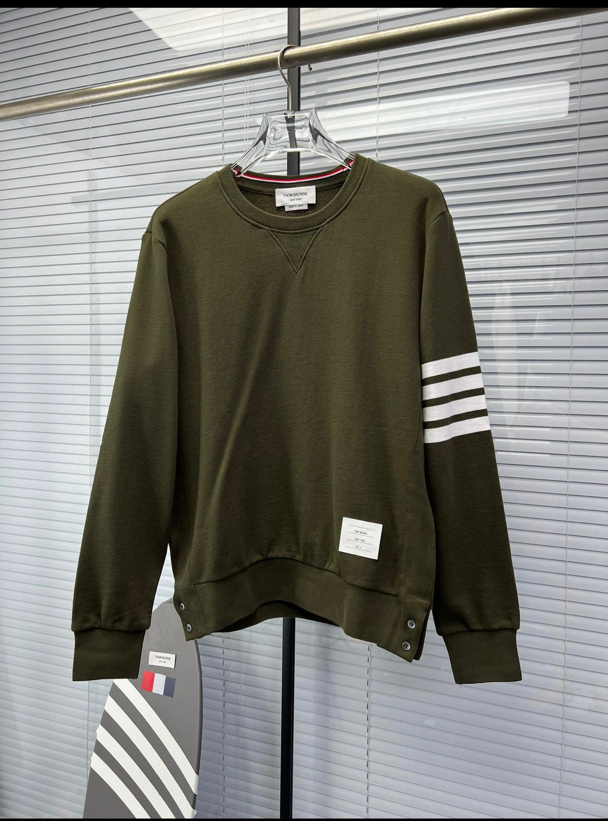 4-Bar Crewneck Navy Loopback - Men's