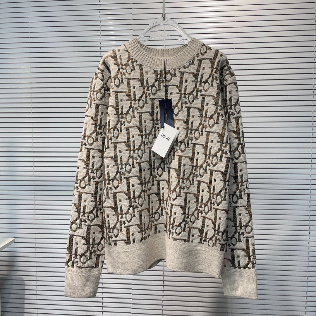 Cream Jacquard Monogram Cardigan - Men's